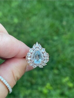Aquamarine and White Zircon Ring